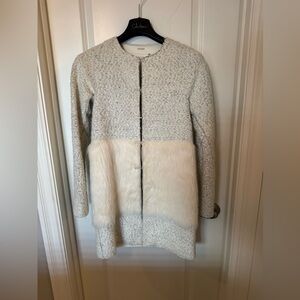 Elie Tahari Cream/Grey Faux Fur Jacket Size XS